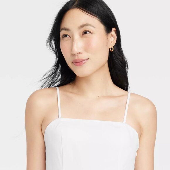 NEW Women's Belted Midi Bandeau Dress - A New Day Color White Size 0 - Picture 2 of 5